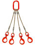 Four leg wire rope bridle with oblong master link on top and swivel self locking hooks on bottom 5/16" / 10'