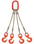 Four leg wire rope bridle with oblong master link on top and swivel rigging/latch hooks on bottom 1/4" / 10'
