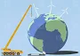 Large crane lifting wind turbines on top of globe Photo