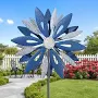 Vibespark Wind Spinner Outdoor, 84 inch Large Metal Kinetic Wind Sculptures for Garden, 360 Rotation with Adjustable Height, Blue White Garden Spinner