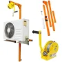 1200lbs Portable AC Winch Hoist, Foldable Steel Cable Crane Lift, Manual Hand Crank Pulley with Safety Lock for Air Conditioner Installation, Garage &