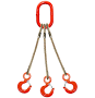 Three leg wire rope bridle with oblong master link on top and rigging/latch hooks on bottom 1/4" / 10'
