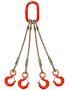 Four leg wire rope bridle with oblong master link on top and rigging hooks on bottom 1/4" / 15'